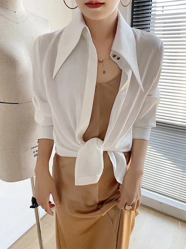 Satin Long Sleeve Collar Blouse