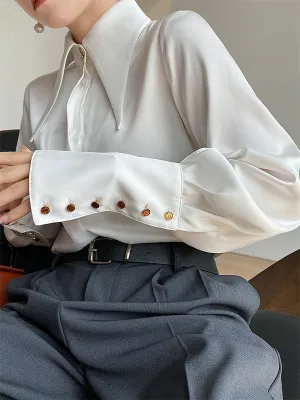 Satin Long Sleeve Collar Blouse