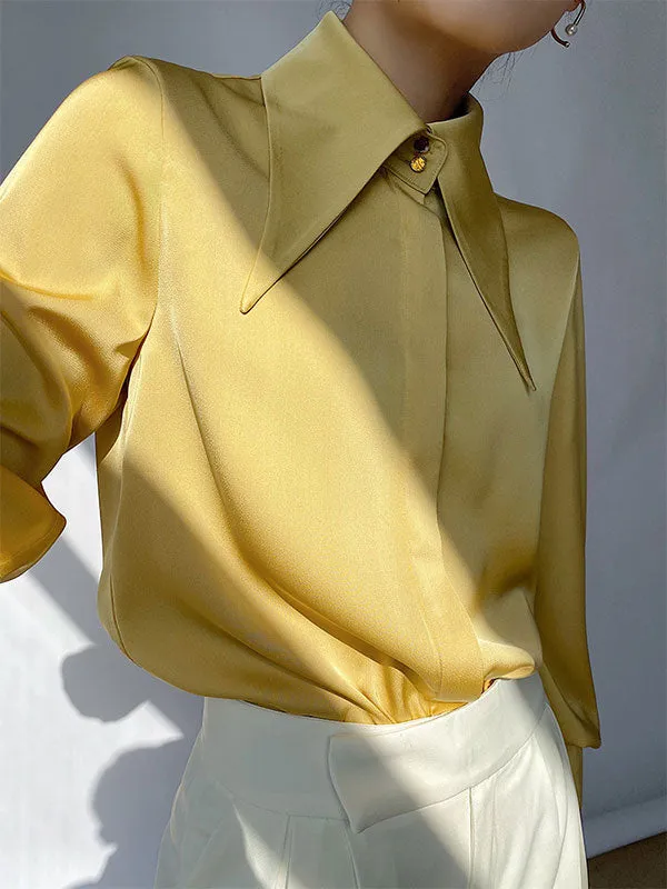 Satin Long Sleeve Collar Blouse