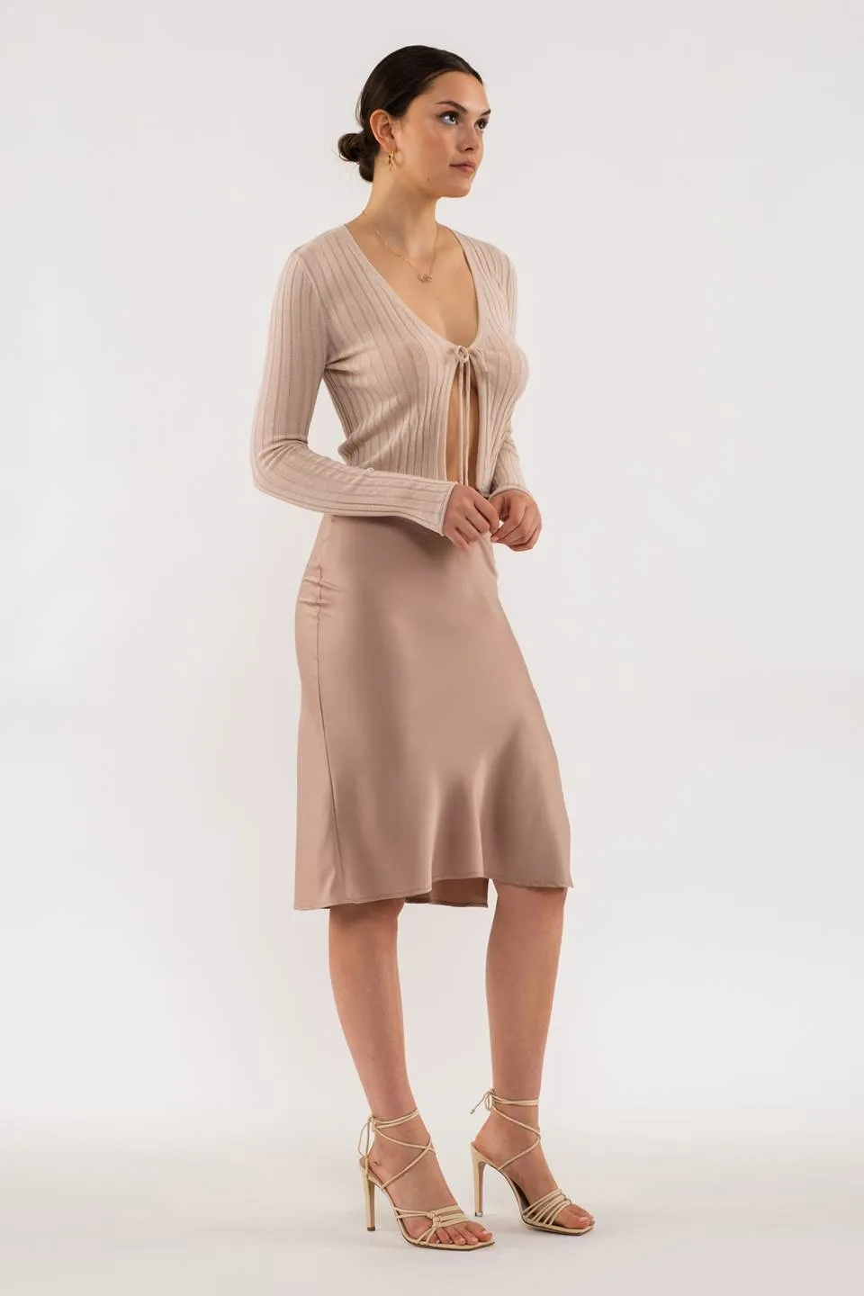 SATIN SIDE SLIT MIDI SKIRT