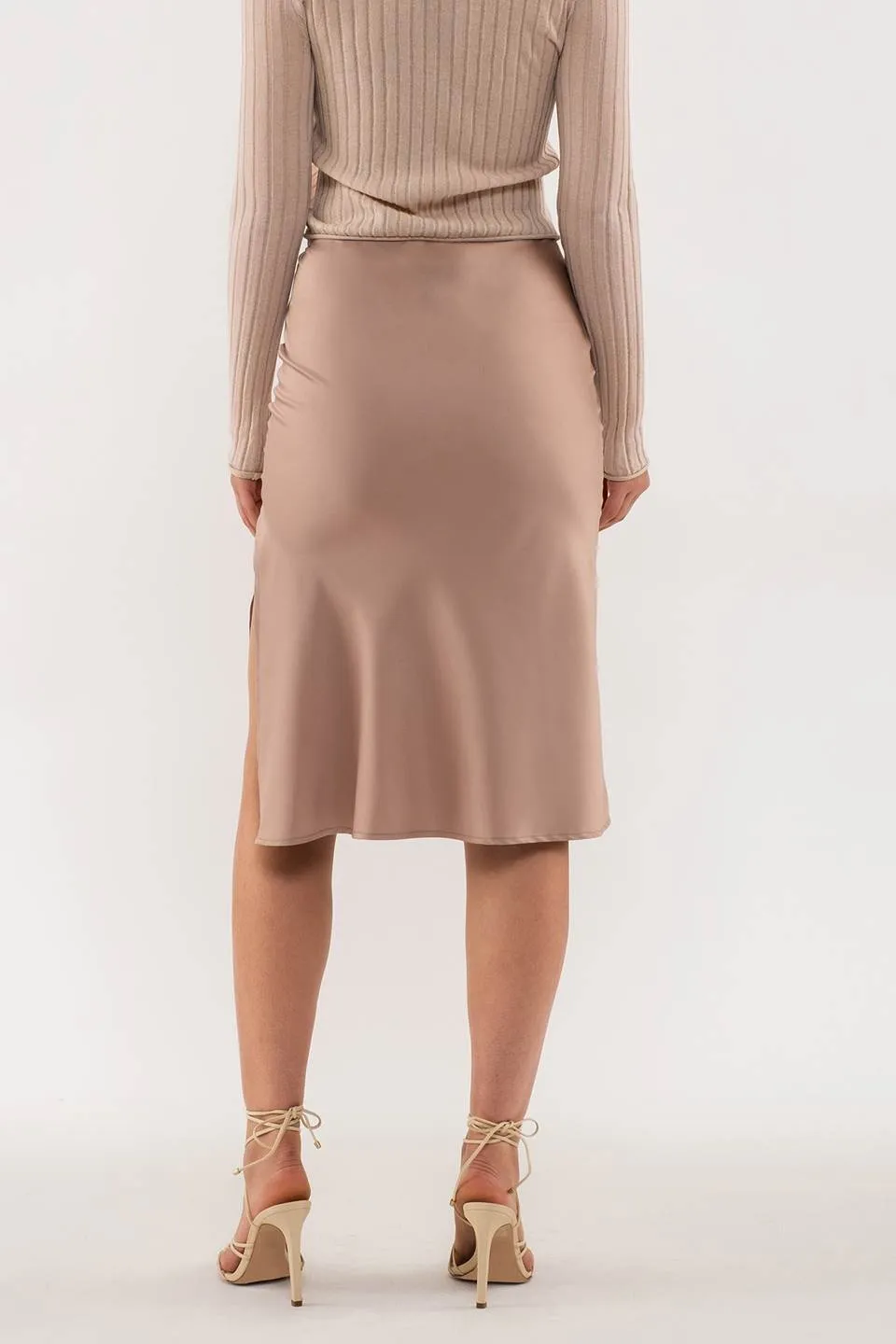 SATIN SIDE SLIT MIDI SKIRT