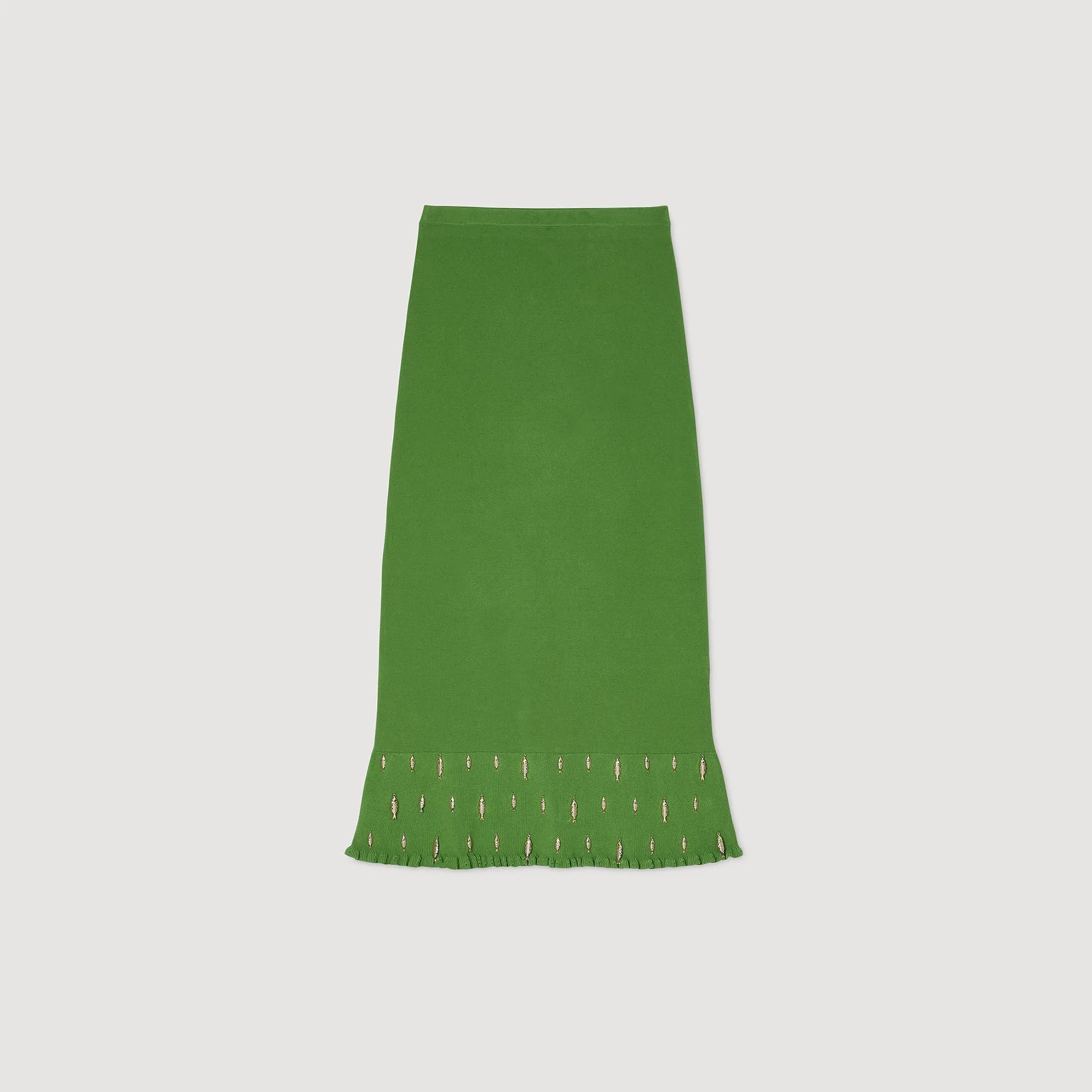 Sautille Long Knit Skirt With Charms Green