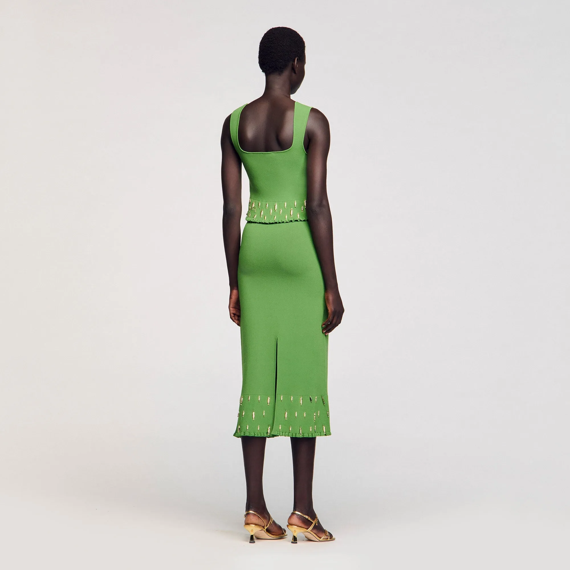 Sautille Long Knit Skirt With Charms Green
