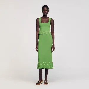 Sautille Long Knit Skirt With Charms Green