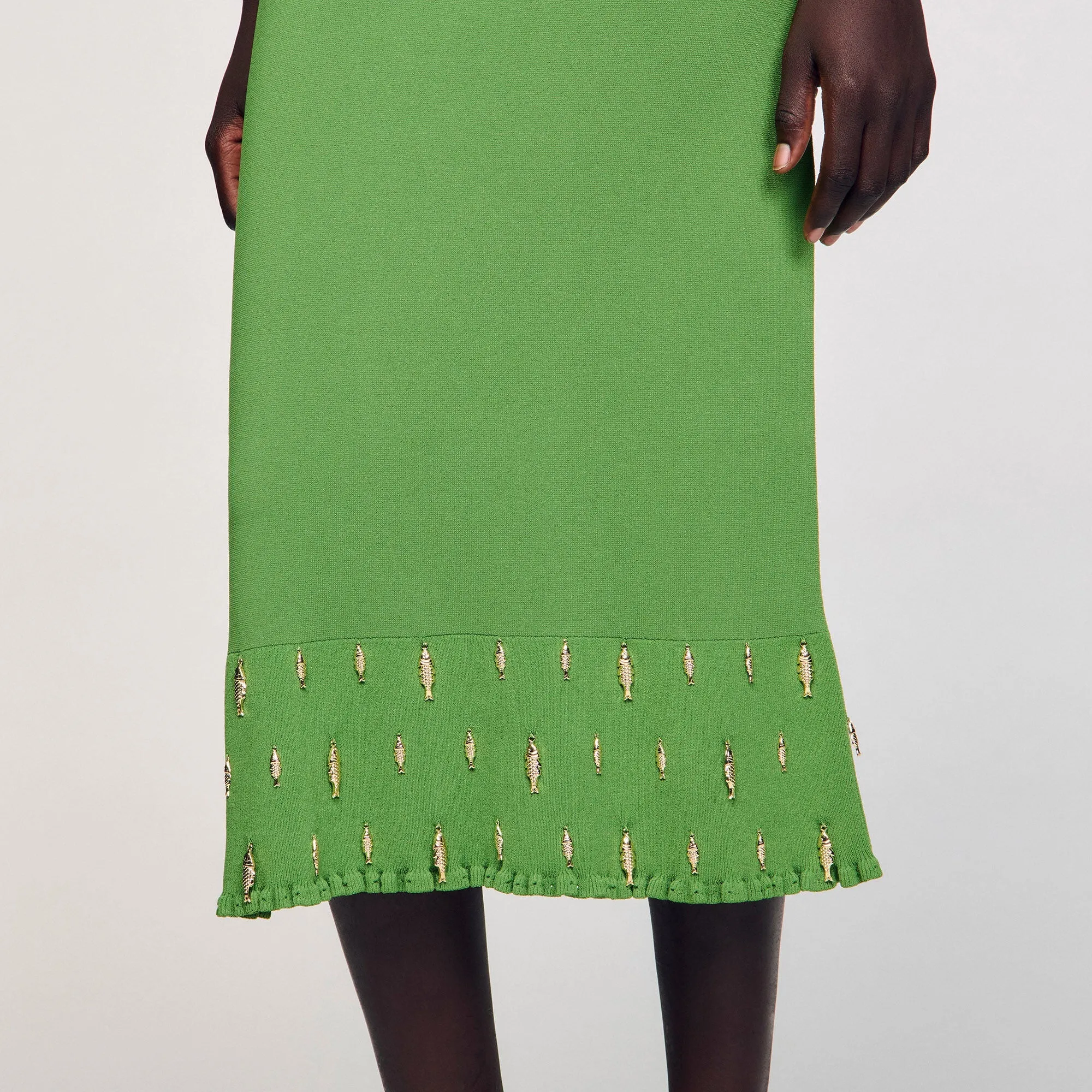 Sautille Long Knit Skirt With Charms Green