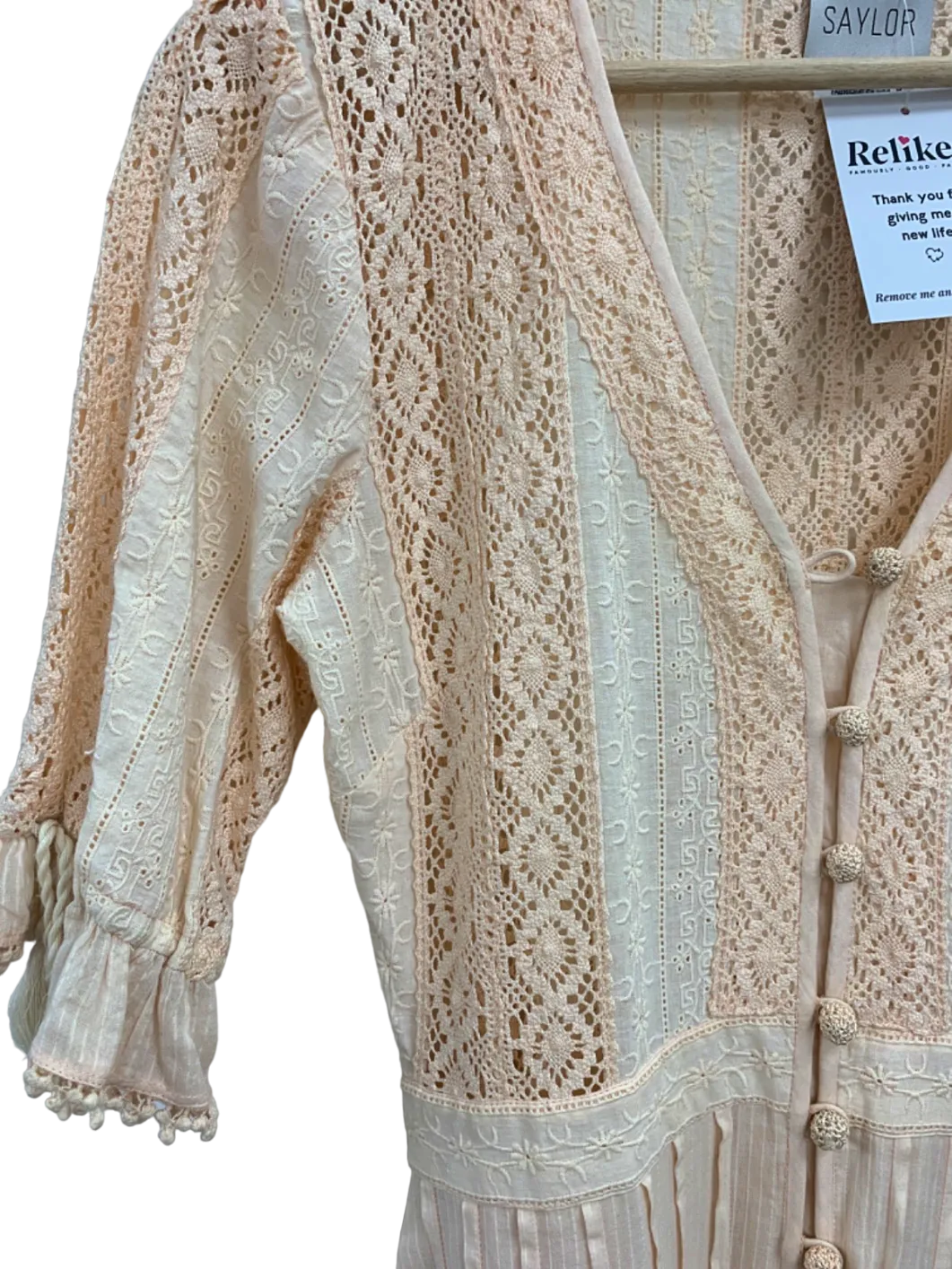 Saylor New York Blush Pink Lace Inset Midi Dress UK S