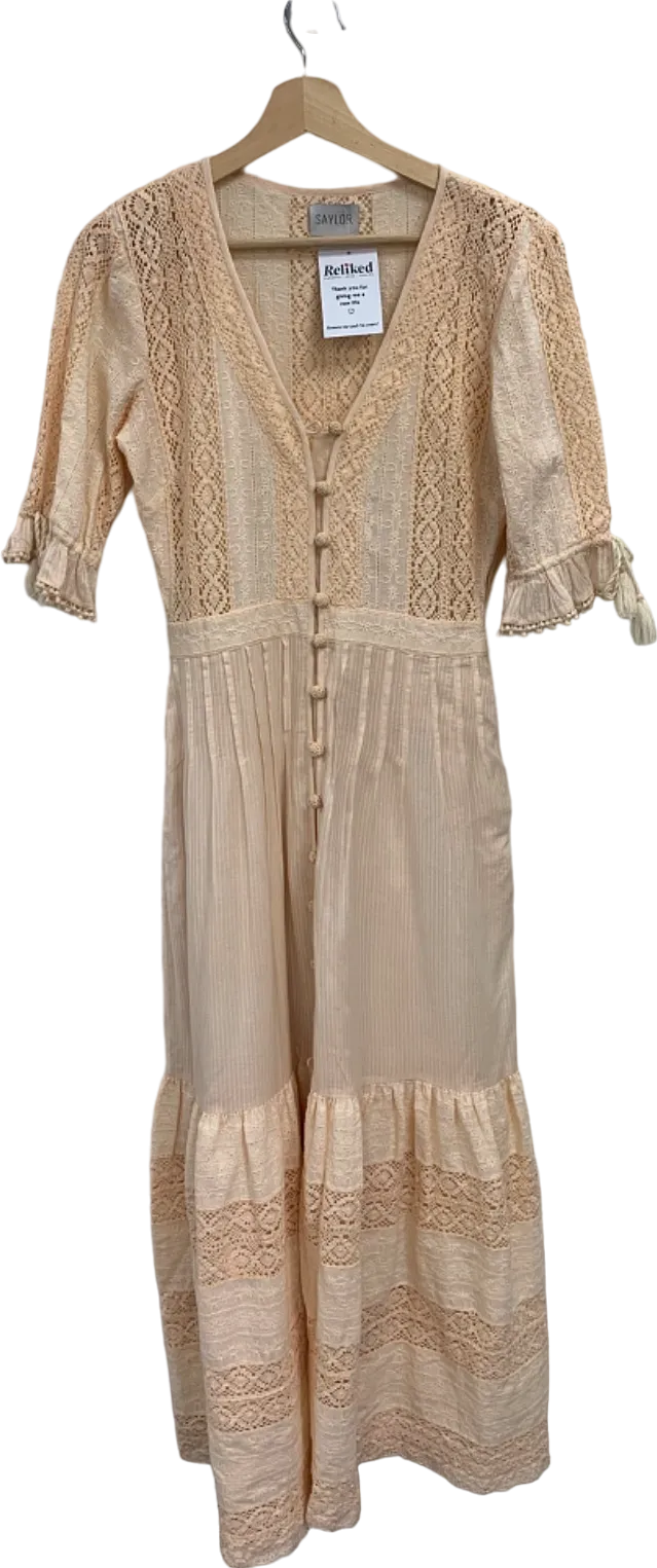 Saylor New York Blush Pink Lace Inset Midi Dress UK S