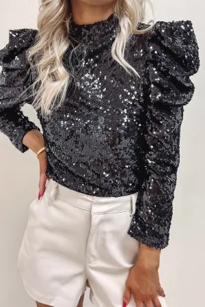 Sequin Bubble Sleeve Blouse