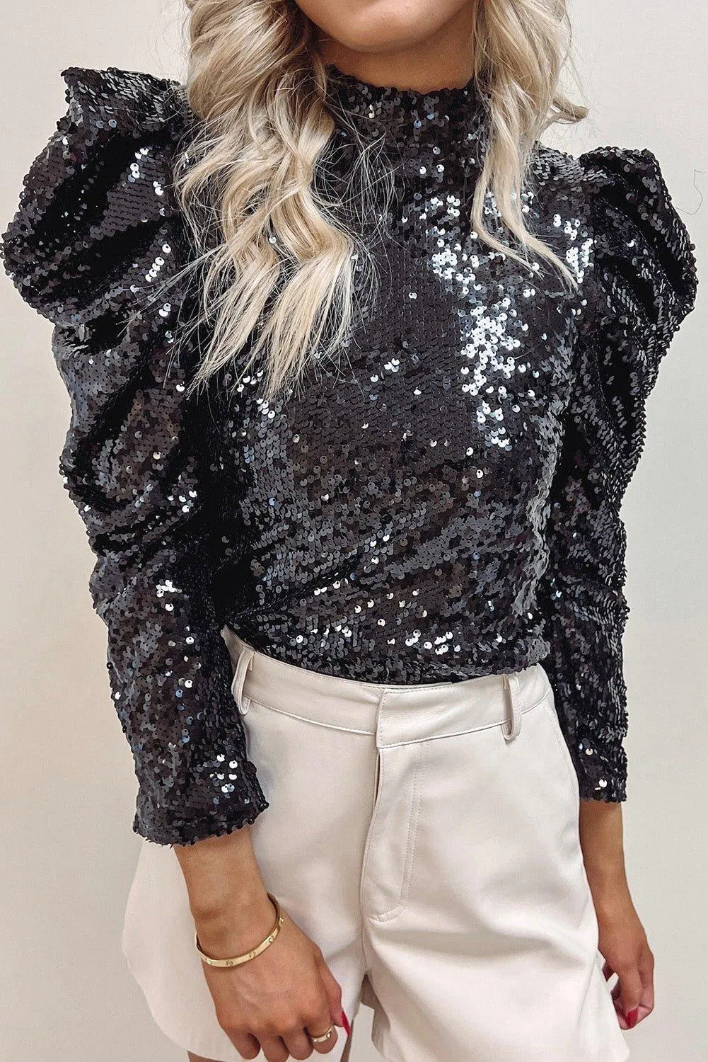Sequin Bubble Sleeve Blouse