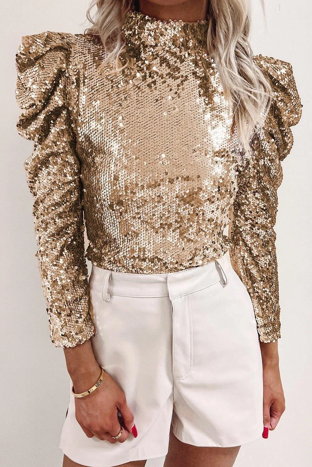 Sequin Bubble Sleeve Blouse