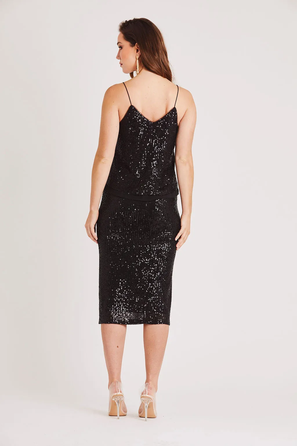 Sequin Midi Skirt in Black