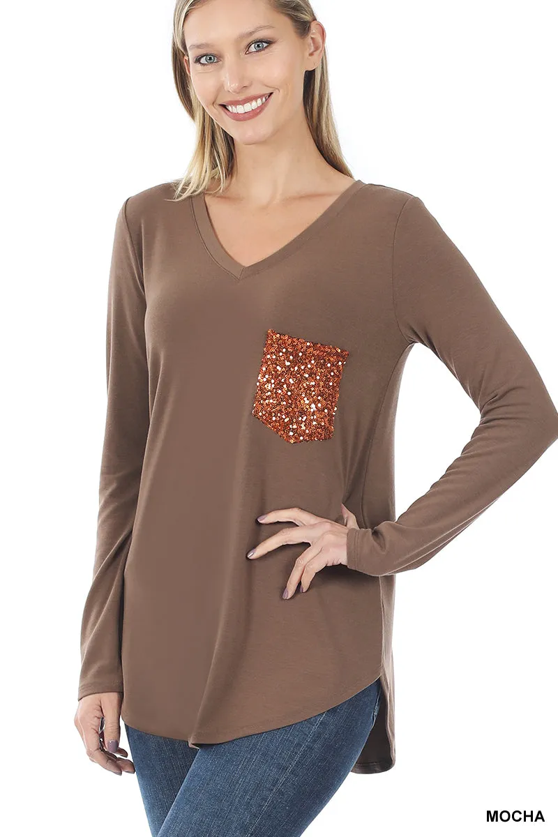 Sequin Pocket Long Sleeve Top