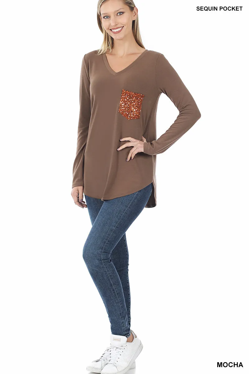 Sequin Pocket Long Sleeve Top