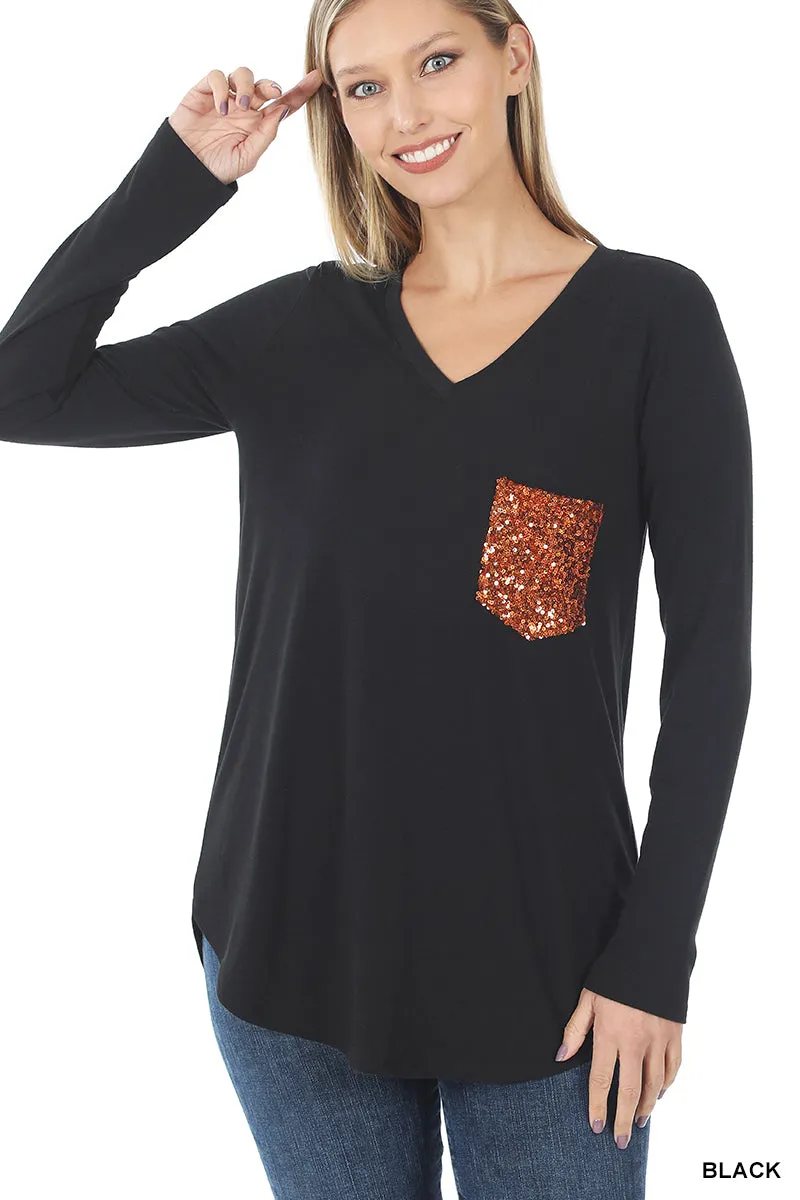 Sequin Pocket Long Sleeve Top