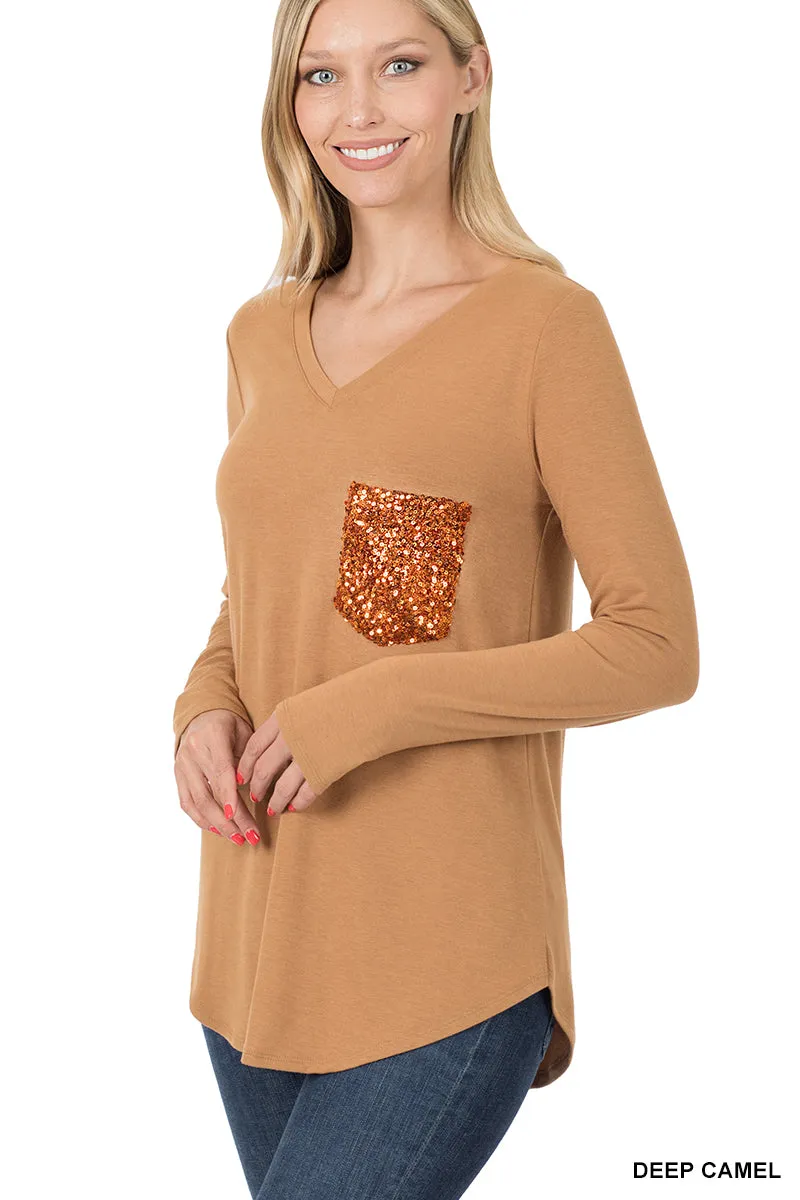 Sequin Pocket Long Sleeve Top