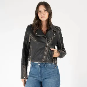 Sharon Leather Jacket - Black Brown