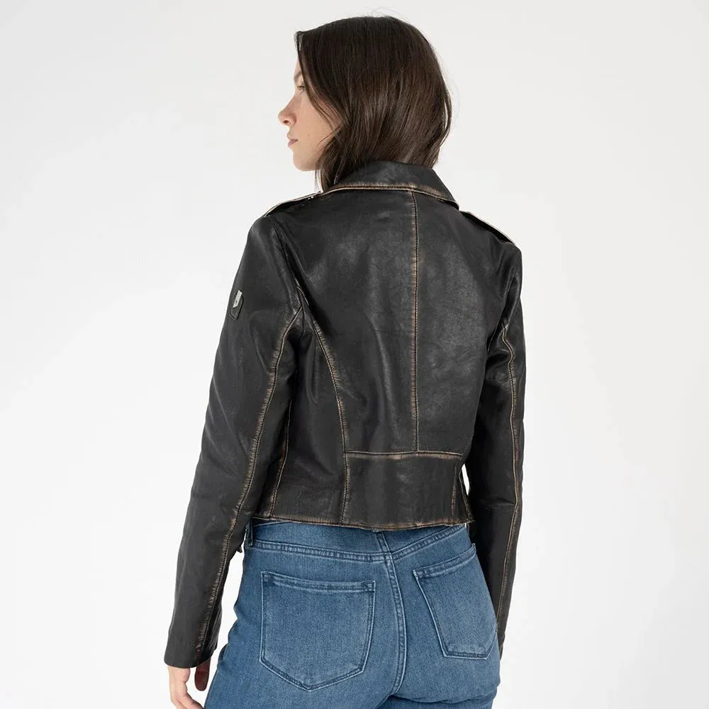 Sharon Leather Jacket - Black Brown