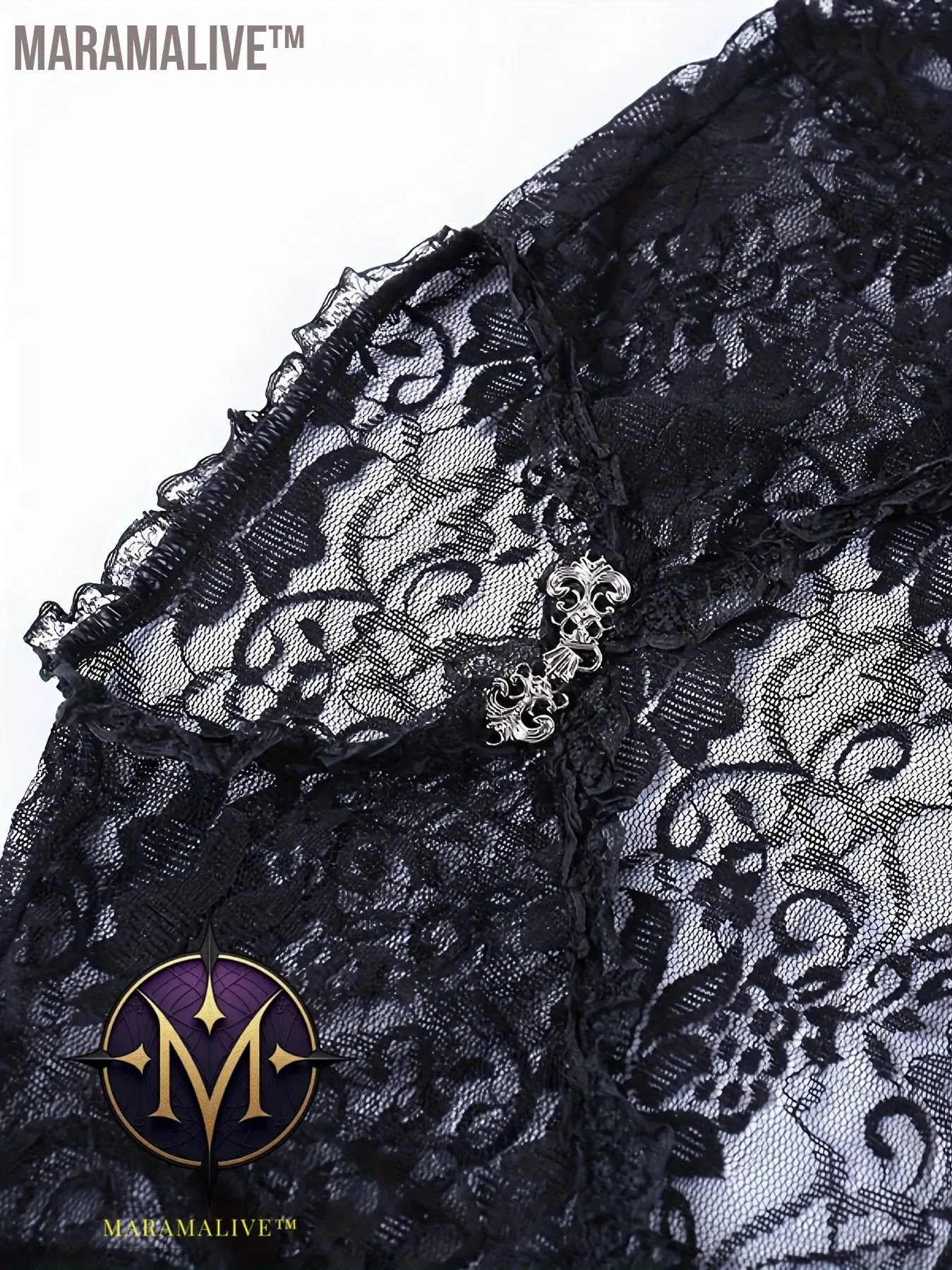 Sheer Lace Shrug Top, Flare Long Sleeve Crop Top, Women's Clothing