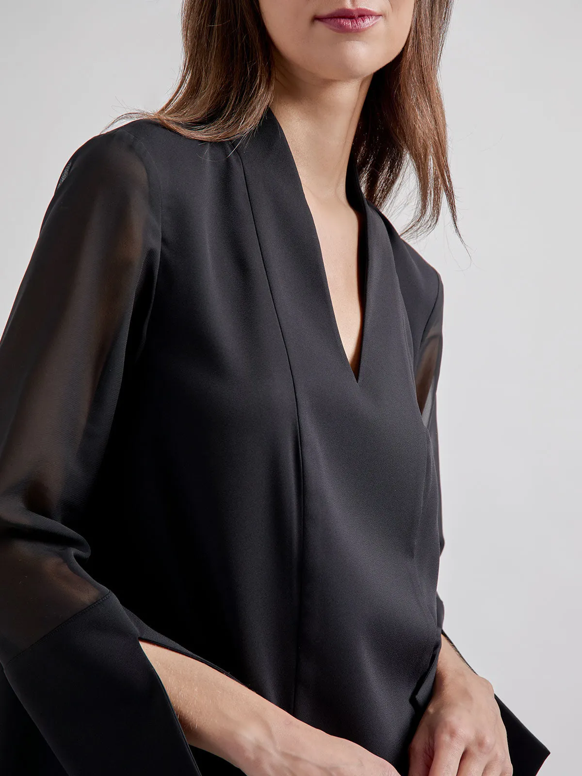 Sheer Sleeve Crepe de Chine Blouse - Vanity Fit