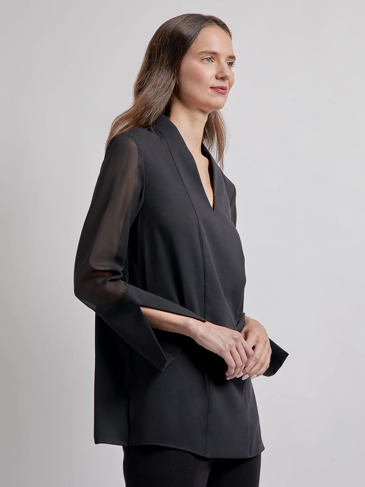 Sheer Sleeve Crepe de Chine Blouse - Vanity Fit