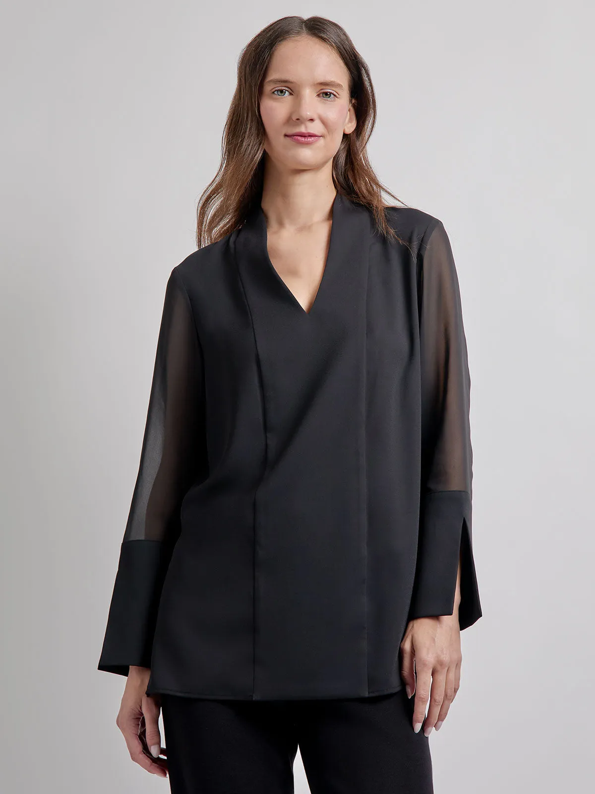 Sheer Sleeve Crepe de Chine Blouse - Vanity Fit