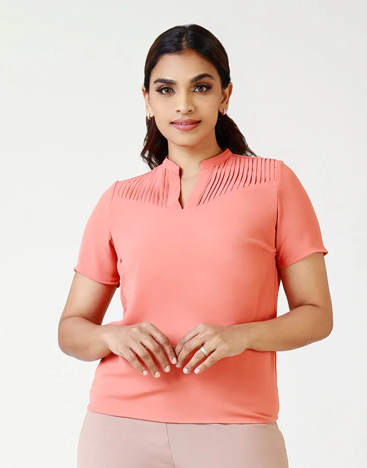 Short-Sleeve Blouse with Pintuck Details
