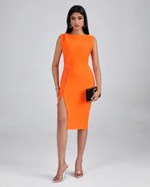 Side Metal Zipper Midi Bandage Dress
