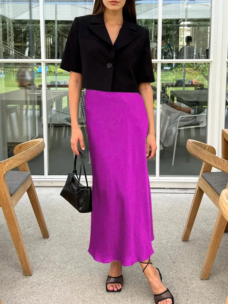 Silk Satin Skirts for Women High Waisted Skirt Women A-Line Elegant Skirts Summer Pink Midi Skirt
