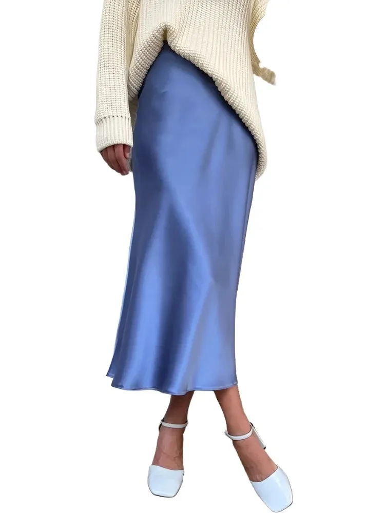 Silk Satin Skirts for Women High Waisted Skirt Women A-Line Elegant Skirts Summer Pink Midi Skirt