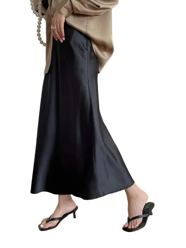 Silk Satin Skirts for Women High Waisted Skirt Women A-Line Elegant Skirts Summer Pink Midi Skirt