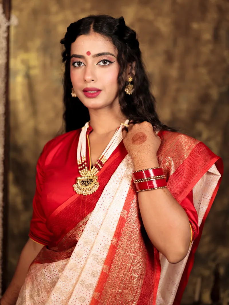 Sindoor Khela - Red Durga Handpainted Blouse