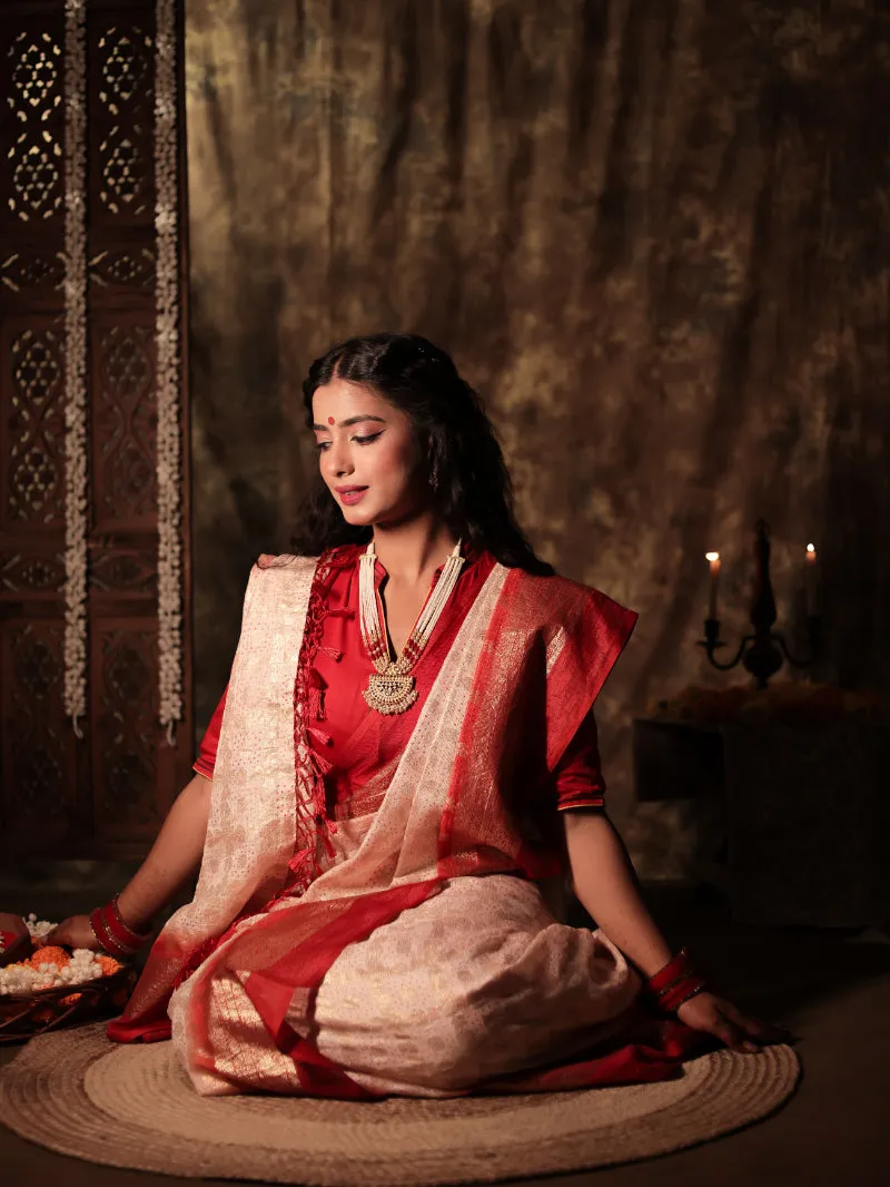 Sindoor Khela - Red Durga Handpainted Blouse