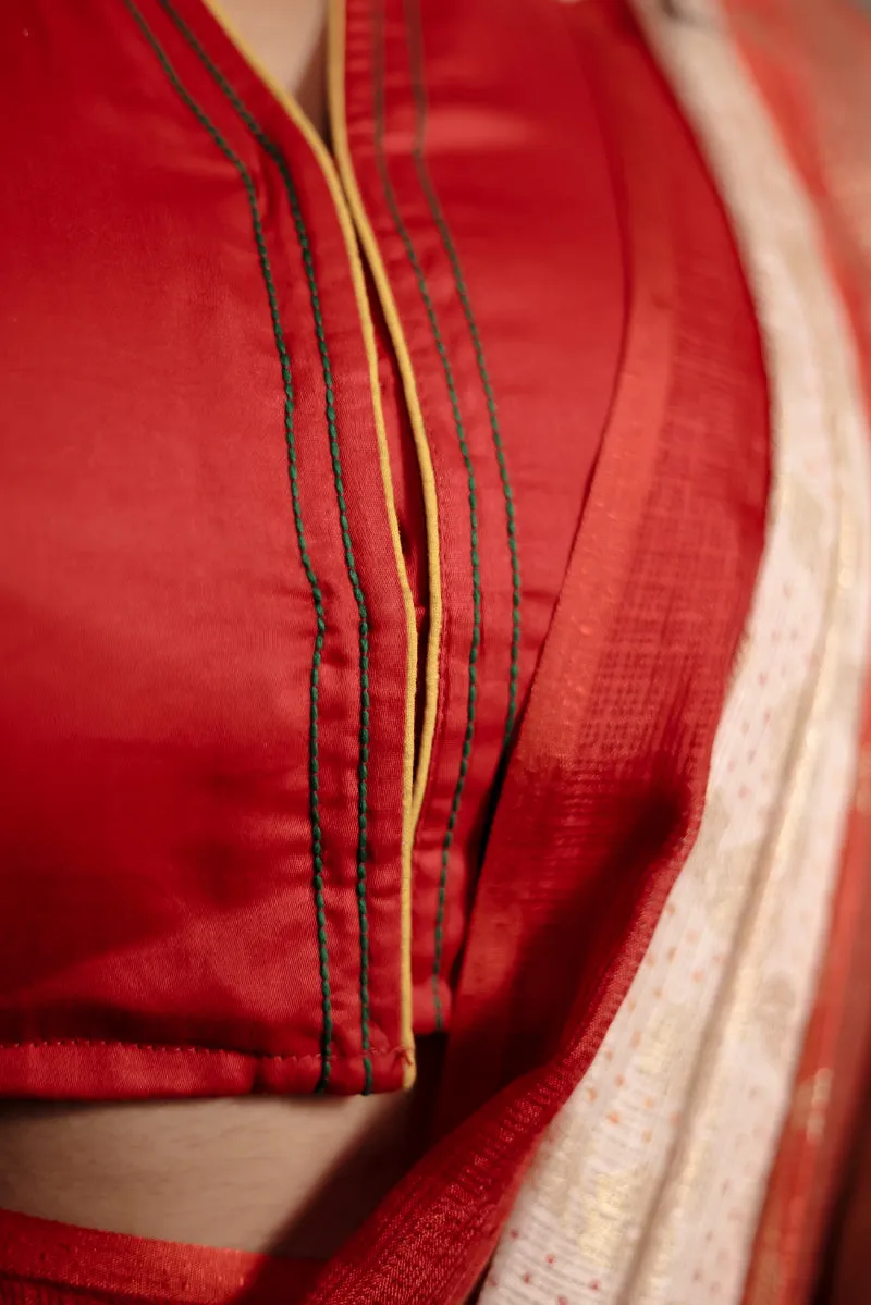 Sindoor Khela - Red Durga Handpainted Blouse