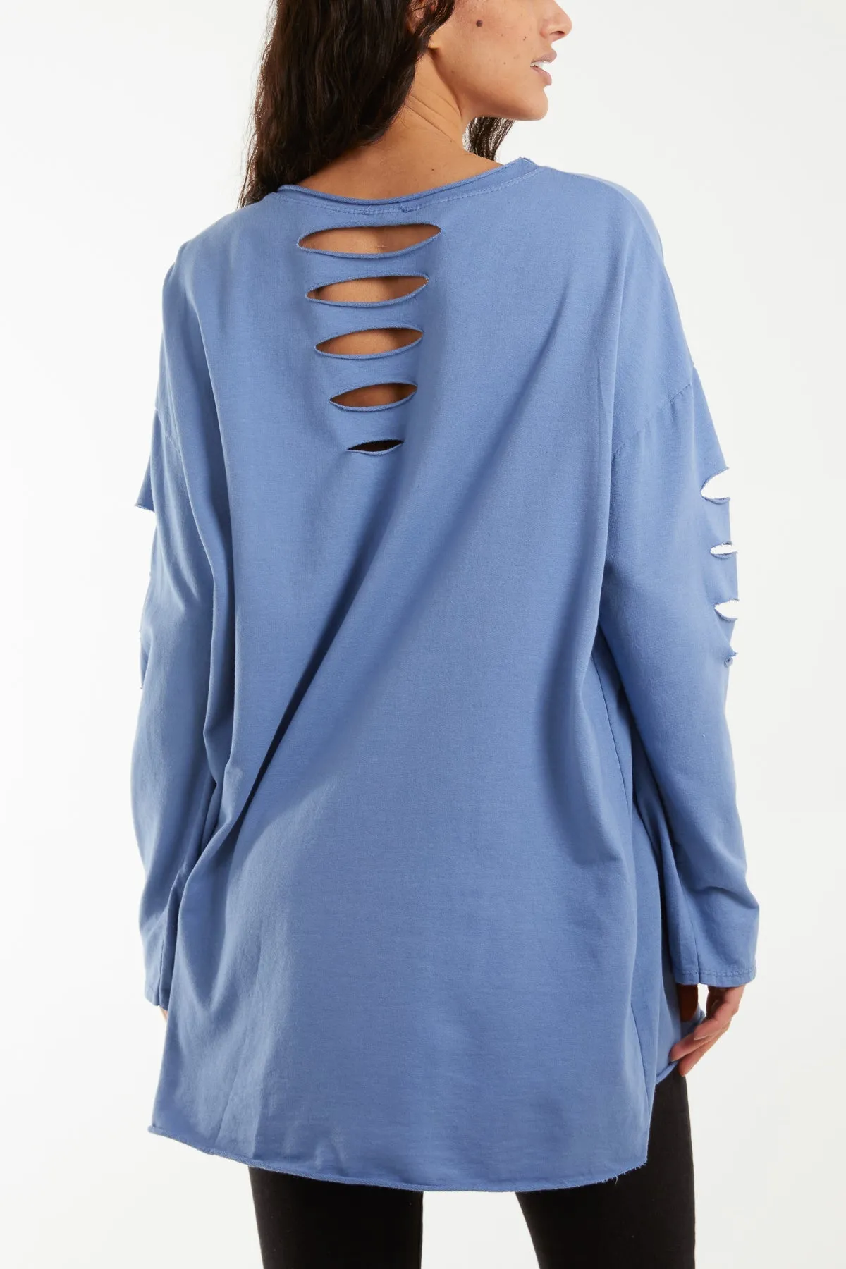 Sleeve & Back Distressed Cut Out long Top