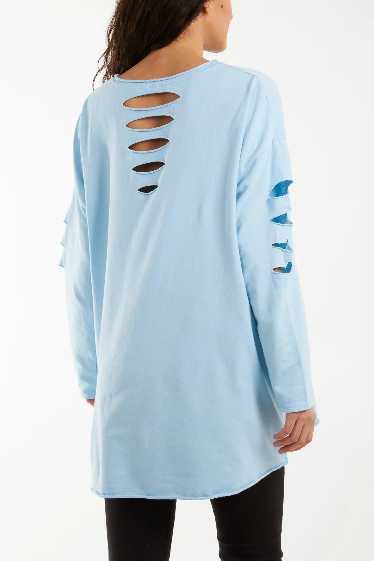 Sleeve & Back Distressed Cut Out long Top