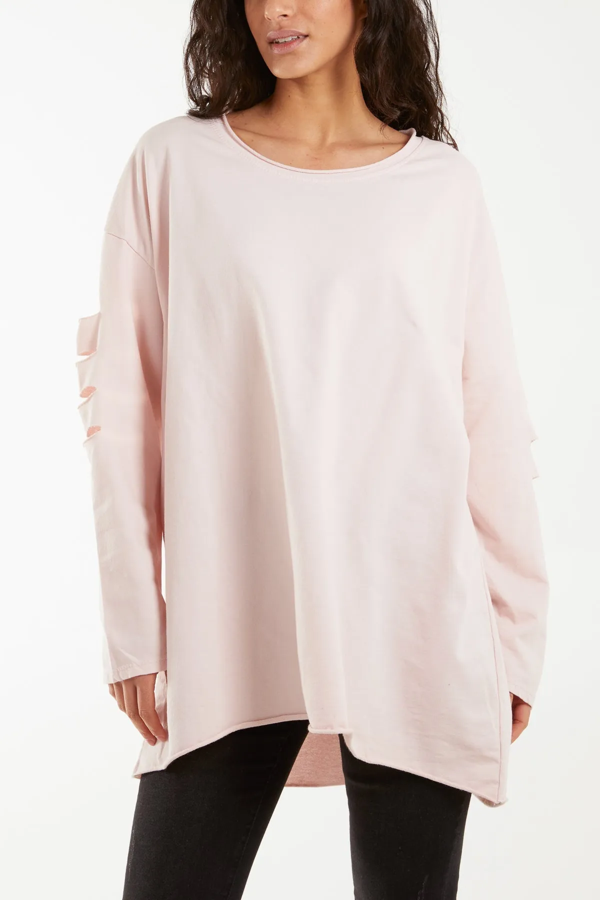 Sleeve & Back Distressed Cut Out long Top