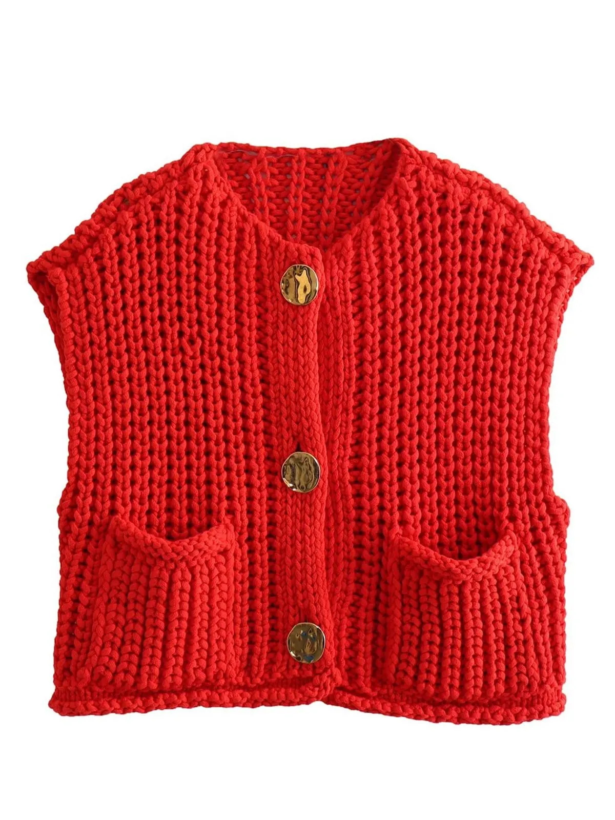 Sleeveless Button Down Knit Jackets