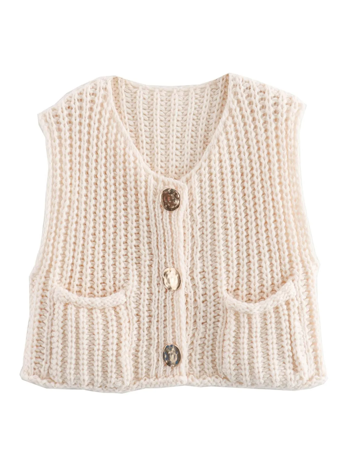 Sleeveless Button Down Knit Jackets