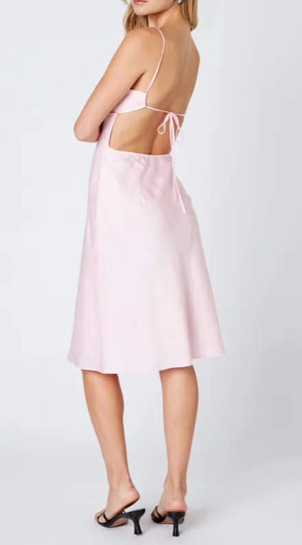 Sleeveless Open Back Satin Midi Dress