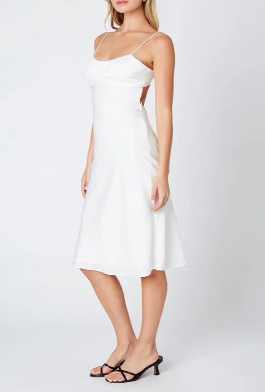 Sleeveless Open Back Satin Midi Dress