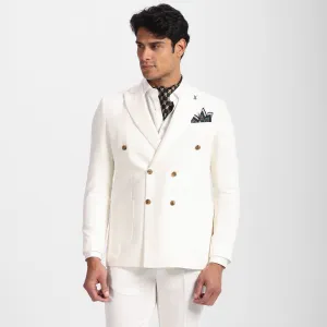 Slim Fit Off White Double Breasted Smart Suit-Turkish Made
