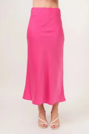 Solid Satin Midi Fuchsia Skirt – Elegant, Versatile Statement Piece for Women