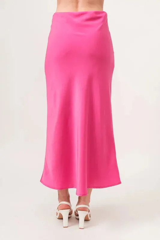 Solid Satin Midi Fuchsia Skirt – Elegant, Versatile Statement Piece for Women
