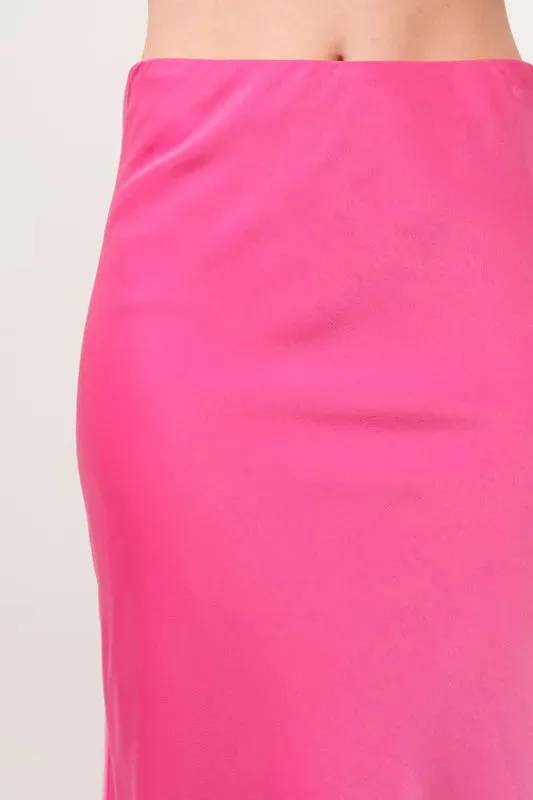 Solid Satin Midi Fuchsia Skirt – Elegant, Versatile Statement Piece for Women