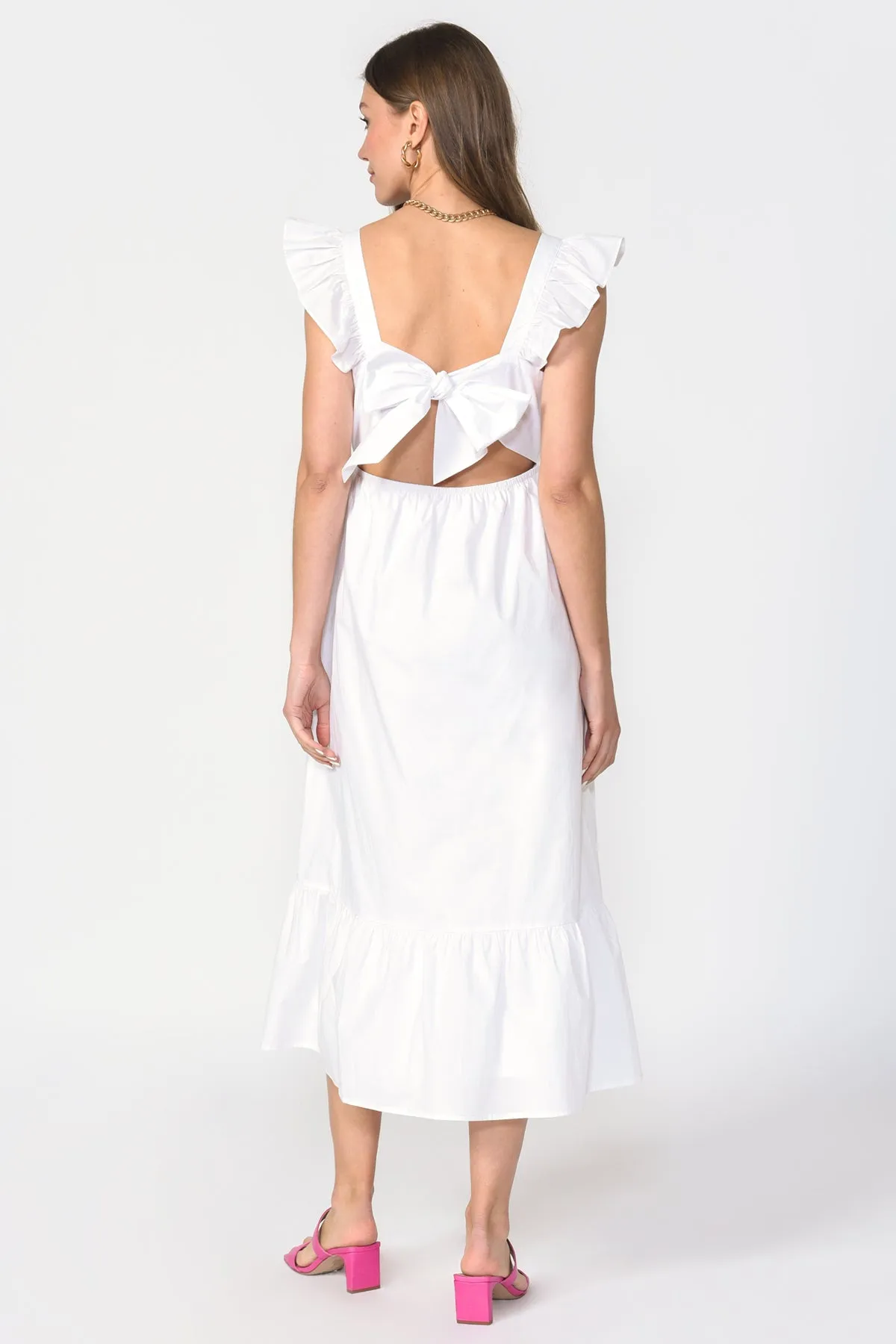 Soshani Poplin Tie Back Midi Dress