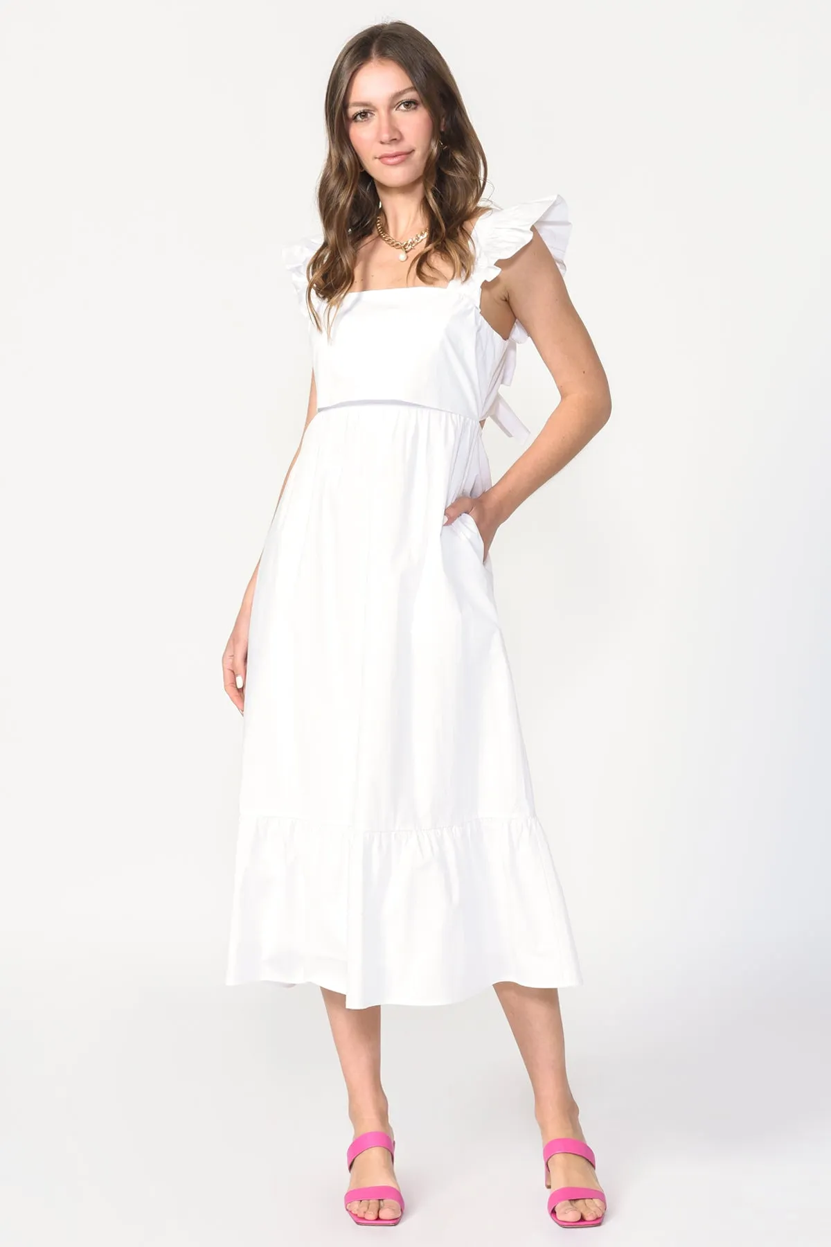 Soshani Poplin Tie Back Midi Dress