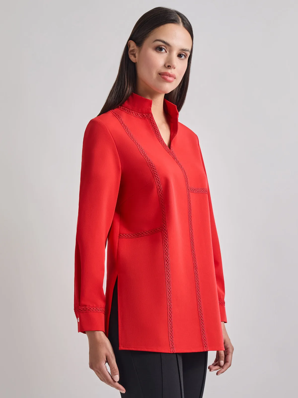 Soutache Detail Tonal Stretch Crepe Tunic