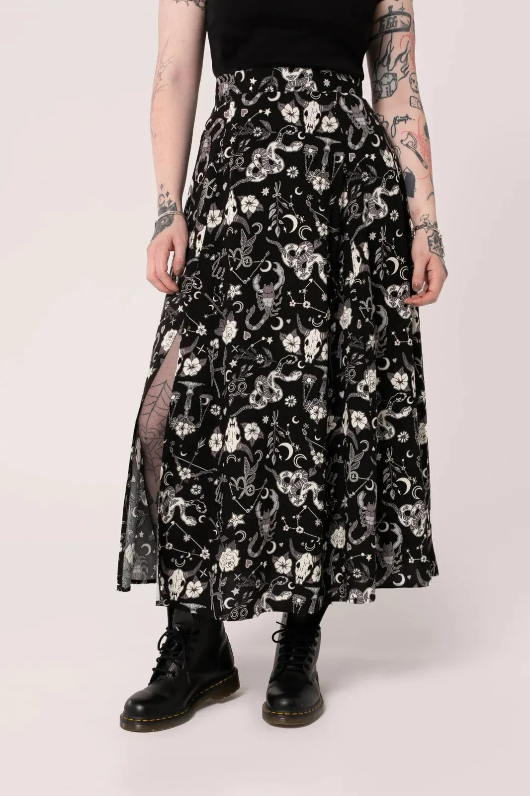 Star Sign Print Midi Skirt