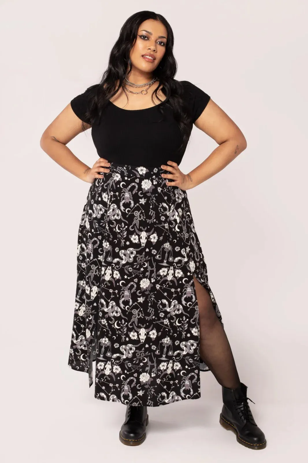 Star Sign Print Midi Skirt