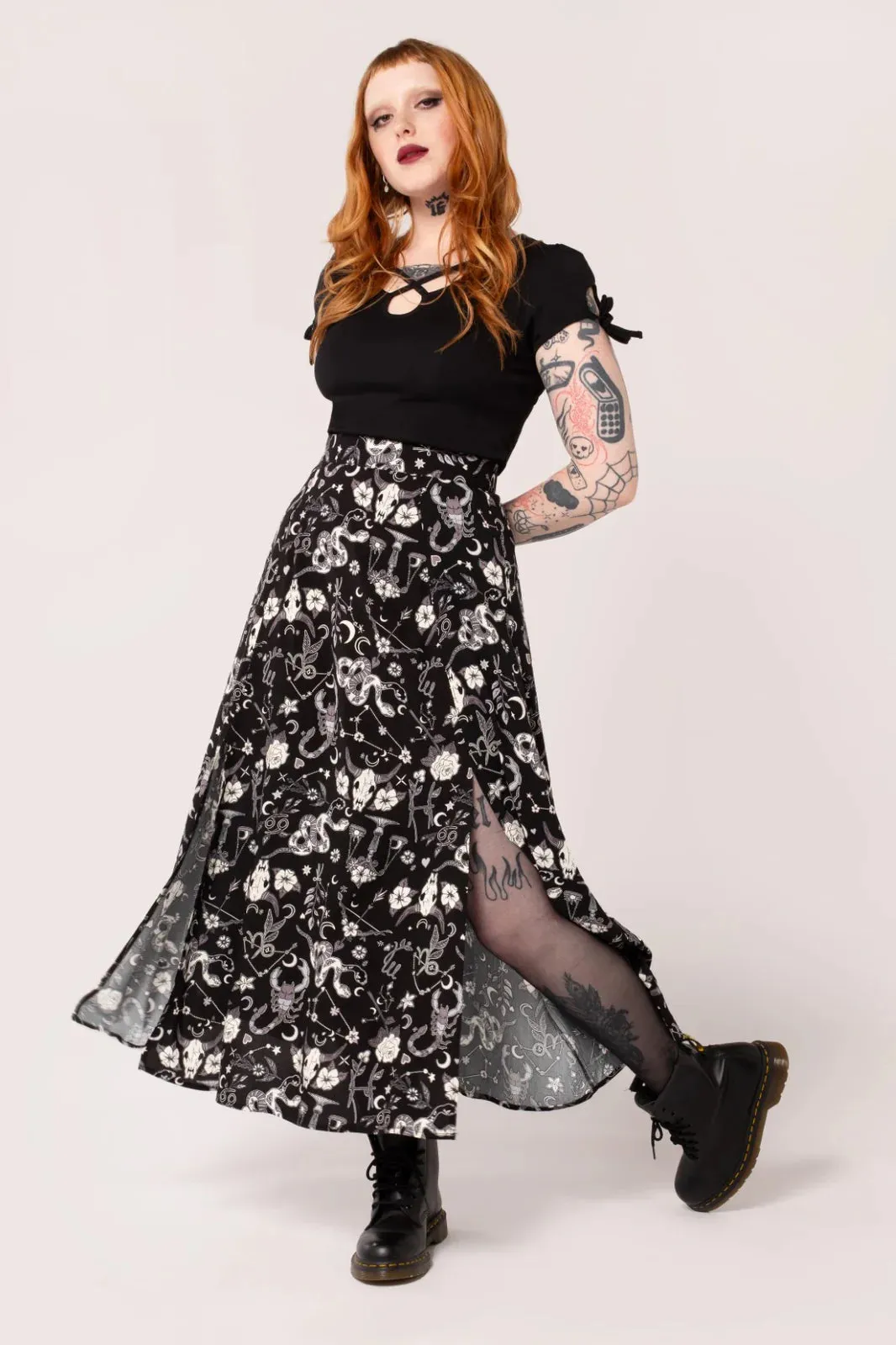 Star Sign Print Midi Skirt